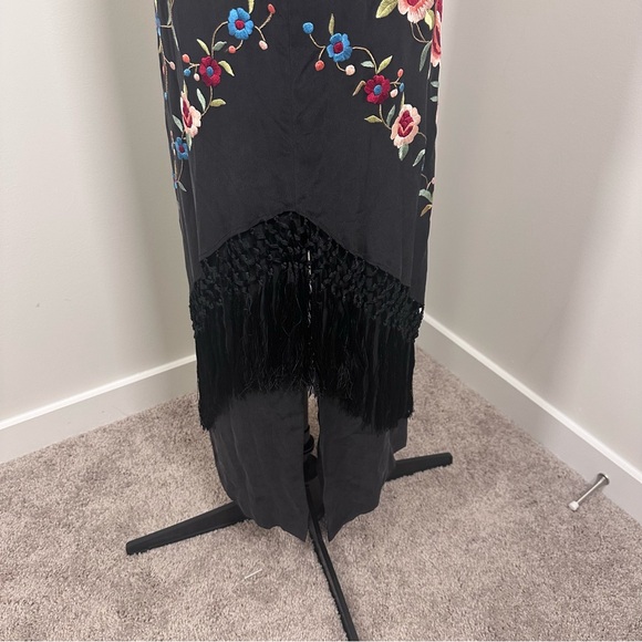 Sue Wong Vintage Black Silk Maxi Dress with Floral Embroidery & Fringe - Picture 12 of 16